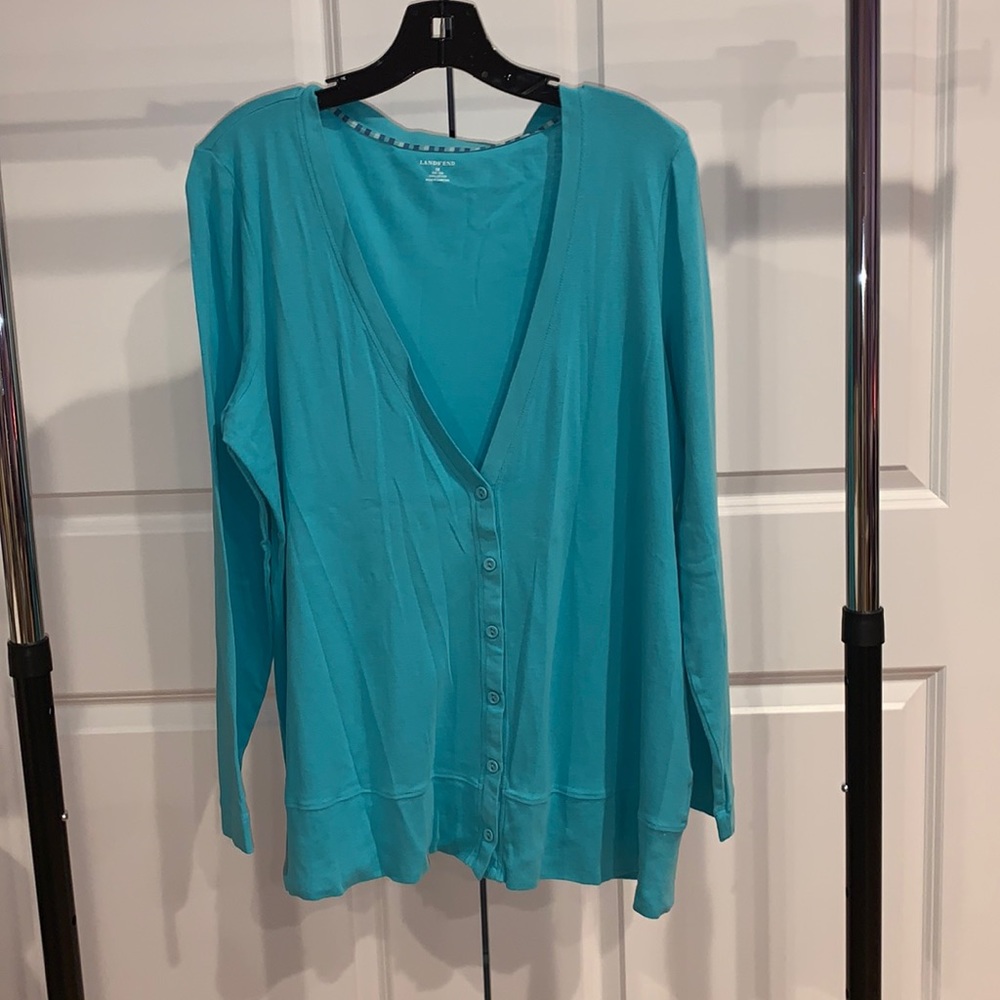 Lands' End Teal V-Neck Cardigan NWOT